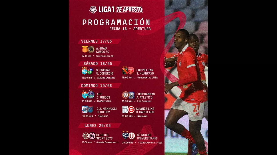Programación de la Fecha 16 del Torneo Apertura. | Foto: Liga1.