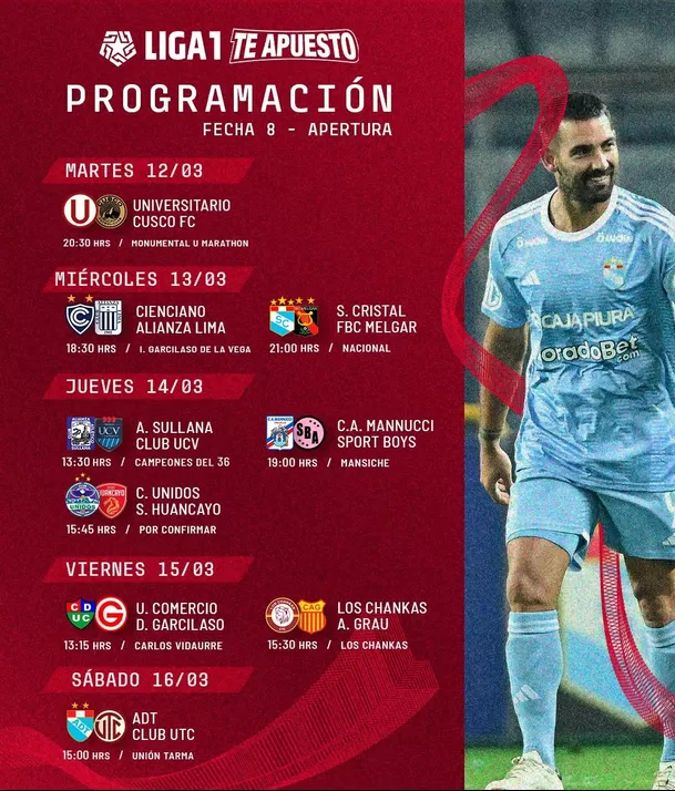 Programación de la Fecha 8 del Torneo Apertura. | Foto: Liga1.