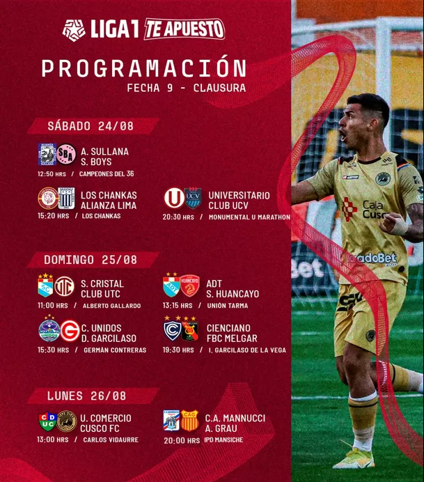 Programación de la Fecha 9 del Torneo Clausura de la Liga1 2024. | Foto: Liga1.