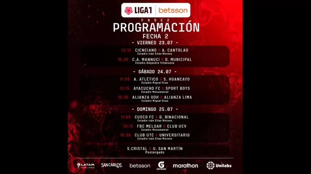 Aquí la programación completa de la segunda fecha de la Fase 2.