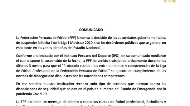 Comunicado de la Federación Peruana de Fútbol.