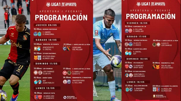 Programación de la fecha 12 y 13 del Torneo Apertura de Liga 1 / X Programación de la fecha 12 y 13 del Torneo Apertura de Liga 1 / X