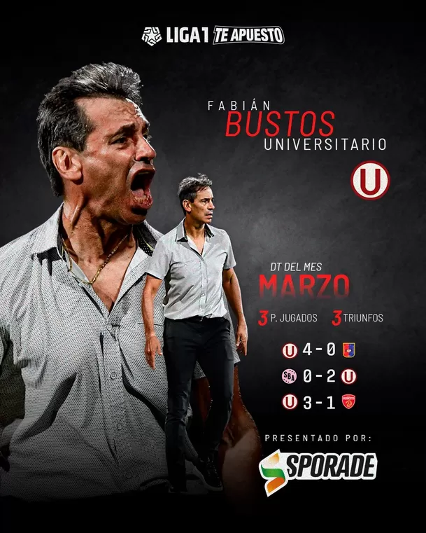 Liga 1 destacó lo hecho por Fabián Bustos en el mes de marzo / X