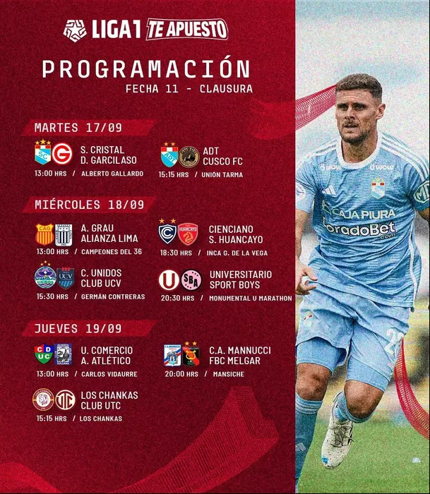 Programación de la Fecha 11 del Torneo Clausura de la Liga1 2024.  | Foto: Liga1 Te Apuesto.