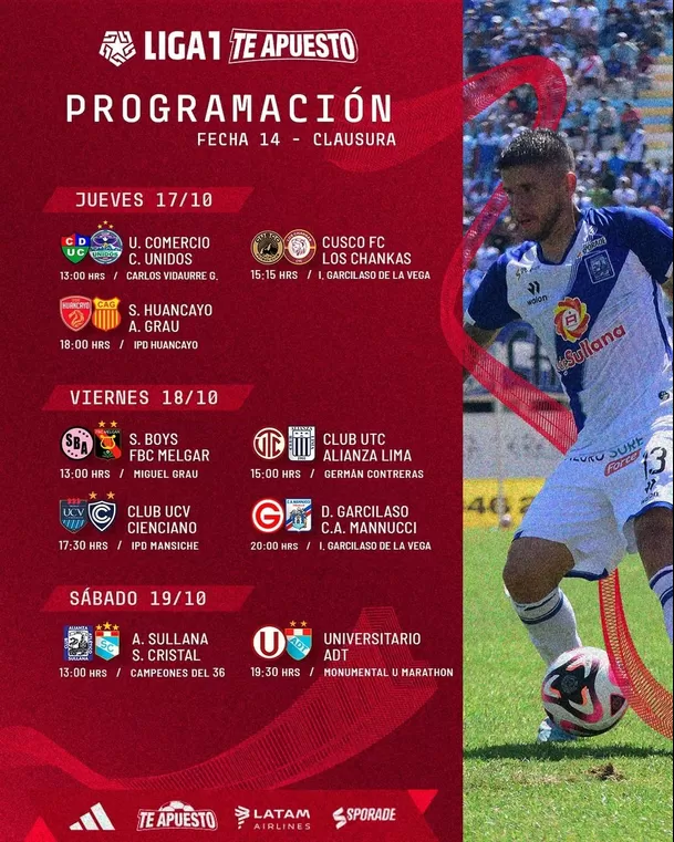 Programación de la Fecha 14 del Torneo Clausura de la Liga1 2024. | Foto: Liga1 Te Apuesto.