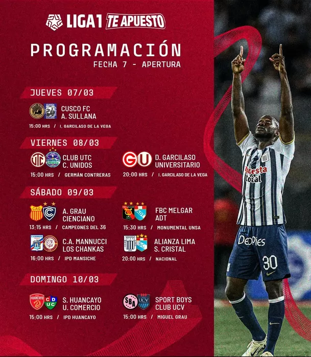 Programación de la Fecha 7 del Apertura. | Foto: Liga1.
