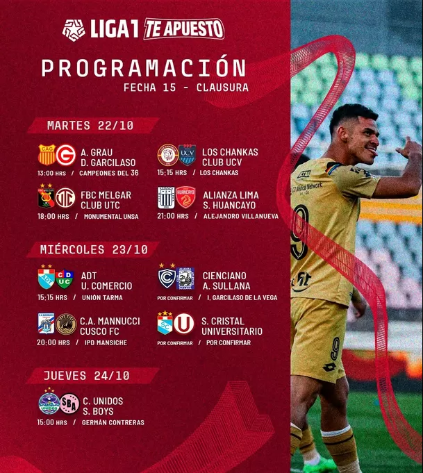 Programación  fecha 15 Torneo Clausura de la Liga1 Te Apuesto 2024. | Foto: Liga1.