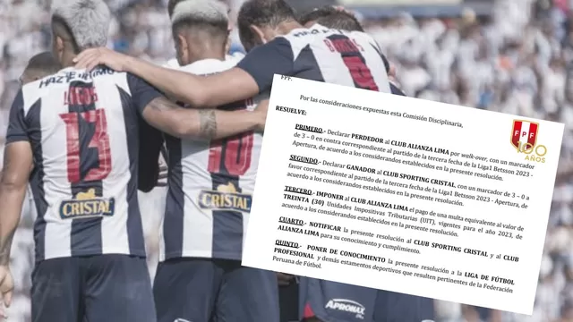 ¡Es oficial! Alianza Lima fue sancionado por no presentarse en partido contra Sporting Cristal