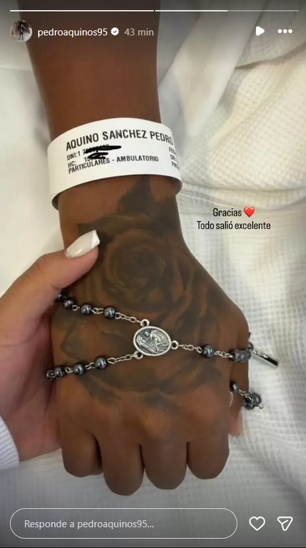 Pedro Aquino publicó fotografía tras salir de intervención / Foto: Instagram Pedro Aquino