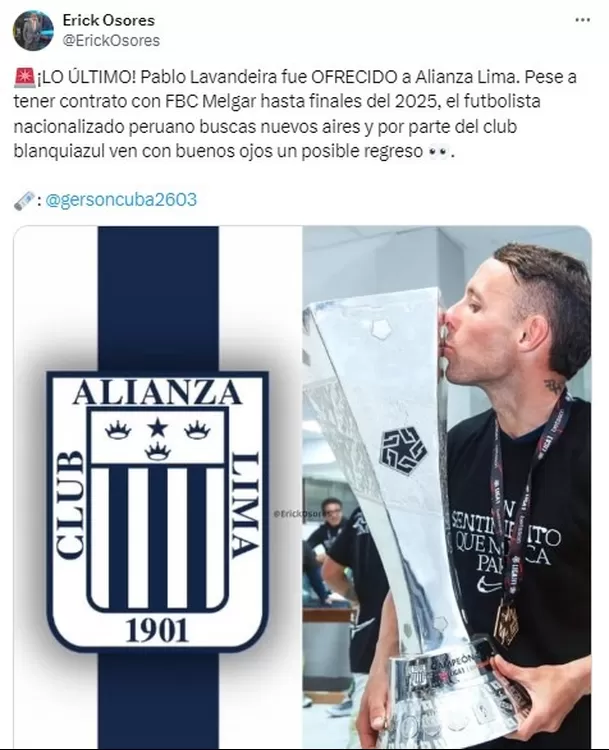 Lavandeira fue campeón con Alianza Lima 