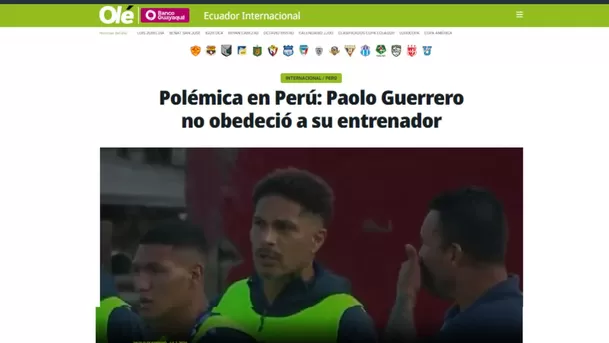 Portada de la nota sobre Guerrero en Olé / Olé de Argentina