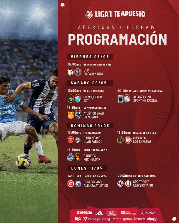 Programación de la Fecha 14 de Liga 1. Foto: X de Liga1 Te Apuesto