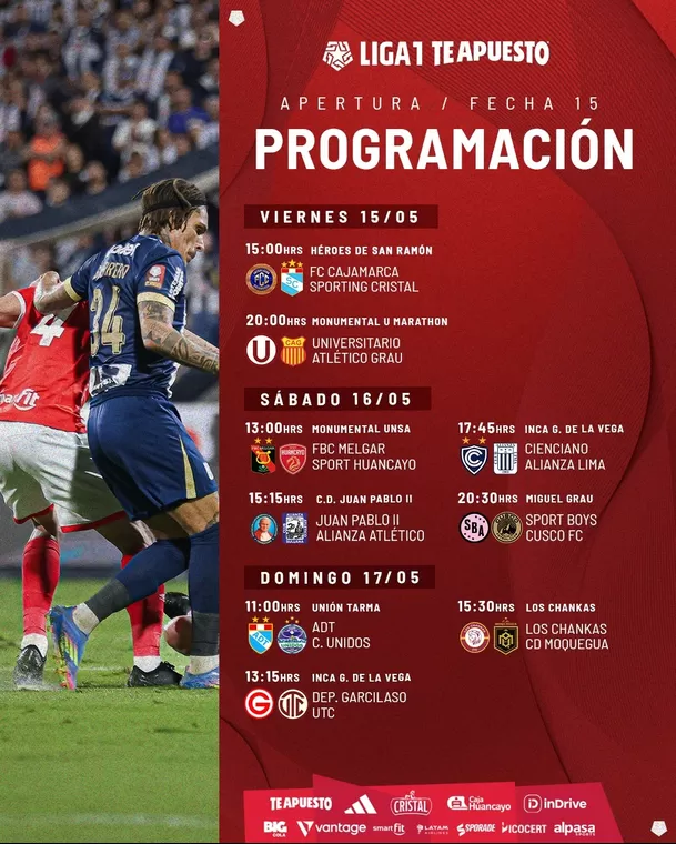 Programación de la Fecha 15 de Liga 1. Foto: X de Liga1 Te Apuesto
