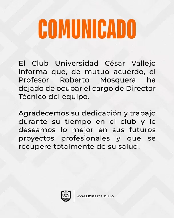 Este es el comunicado de la César Vallejo. | Fuente: @clubucv