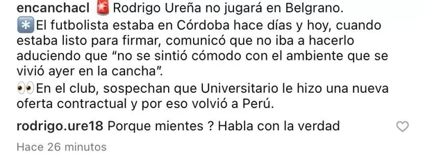 Rodrigo Ureña rompe su silencio tras frustrado pase a Belgrano