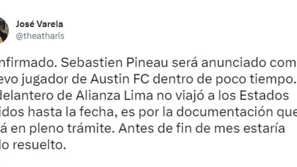 Tweet del periodista José Varela