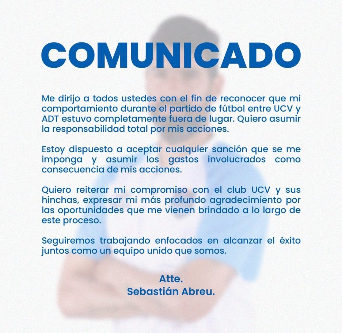 Comunicado Sebastián Abreu. | Foto: Twitter Sebastián Abreu.