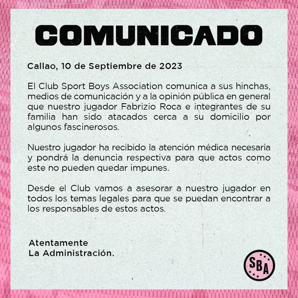 Comunicado Sport Boys