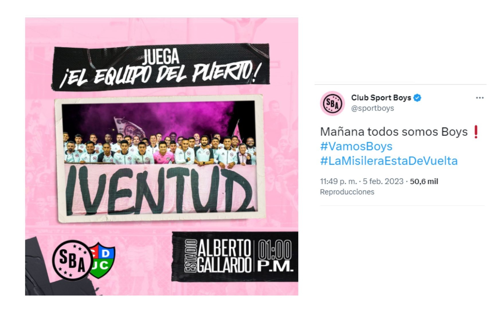 Publicación del Sport Boys en sus redes sociales