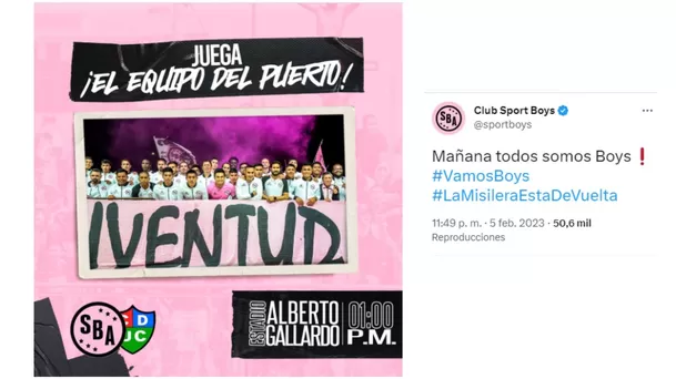 Publicación del Sport Boys en sus redes sociales