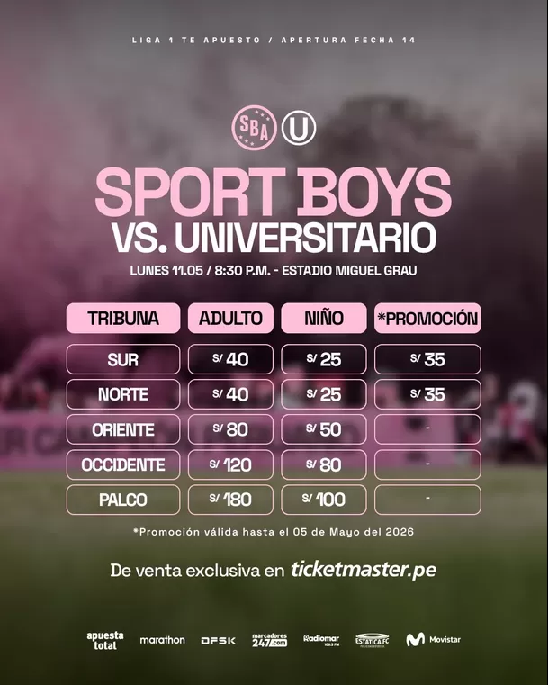 Sport Boys dio a conocer los precios de entradas ante Universitario / X