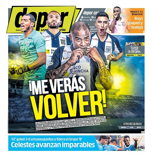 Depor decidió colocar a Alianza Lima en su portada.