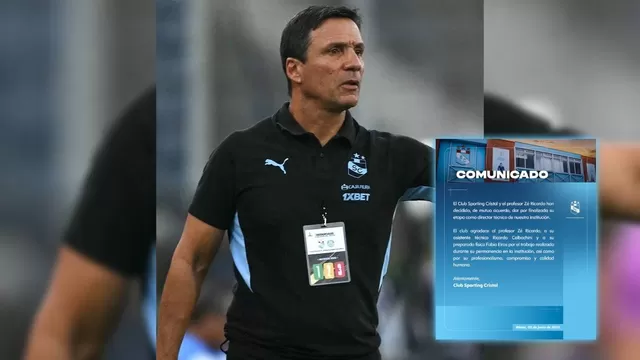 Sporting Cristal anunció que Zé Ricardo no será su técnico para el Torneo Clausura 2026 por mutuo acuerdo. | Foto: X de @ClubSCristal