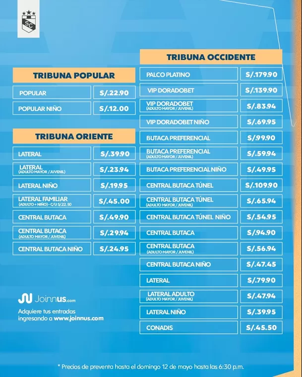 Precio de entradas del Sporting Cristal vs. Unión Comercio / Foto: Sporting Cristal