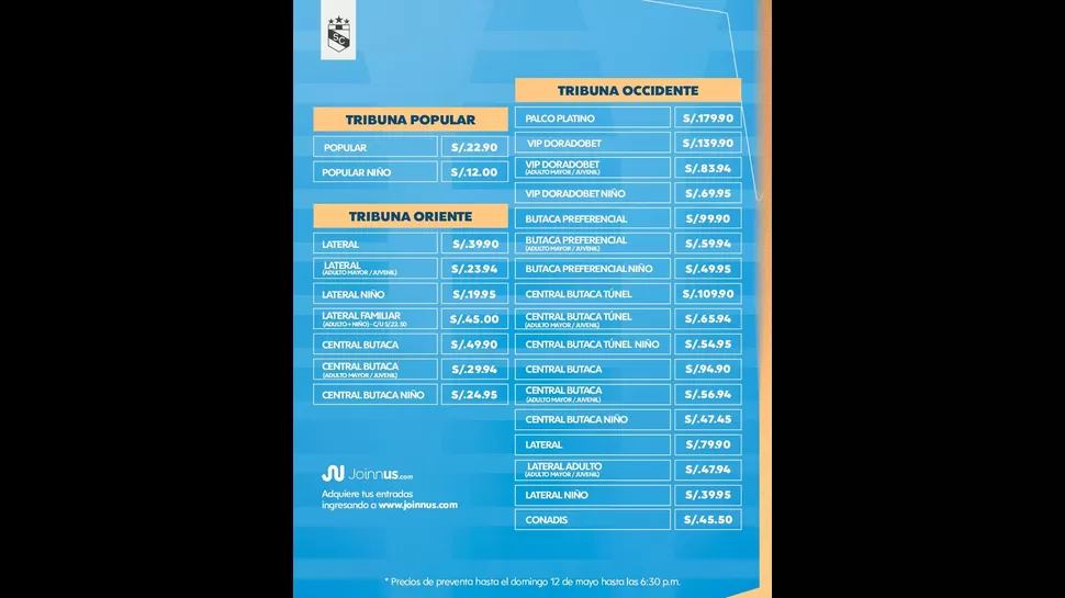Precio de entradas del Sporting Cristal vs. Unión Comercio / Foto: Sporting Cristal