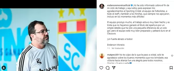 Mensaje de Enderson Moreira tras salida de Sporting Cristal / Instagram