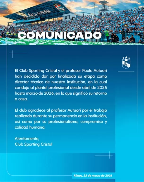 Sporting Cristal confirmó la salida de Paulo Autuori / X