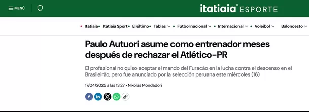 &#39;Itatiaia Esporte&#39; sobre la llegada de Paulo Autuori a Sporting Cristal / Foto: Itatiaia Esporte