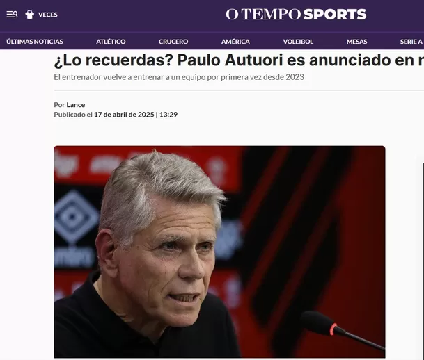 O Tempo Sports sobre la llegada de Paulo Autuori a Sporting Cristal / Foto: O Tempo Sports