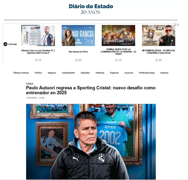Diario Do Estado sobre Paulo Autuori / Foto: Diario Do Estado