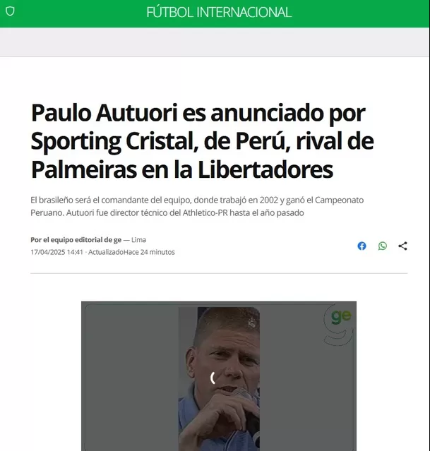 Globo sobre la llegada de Paulo Autuori a Sporting Cristal / Foto: Globo Esporte