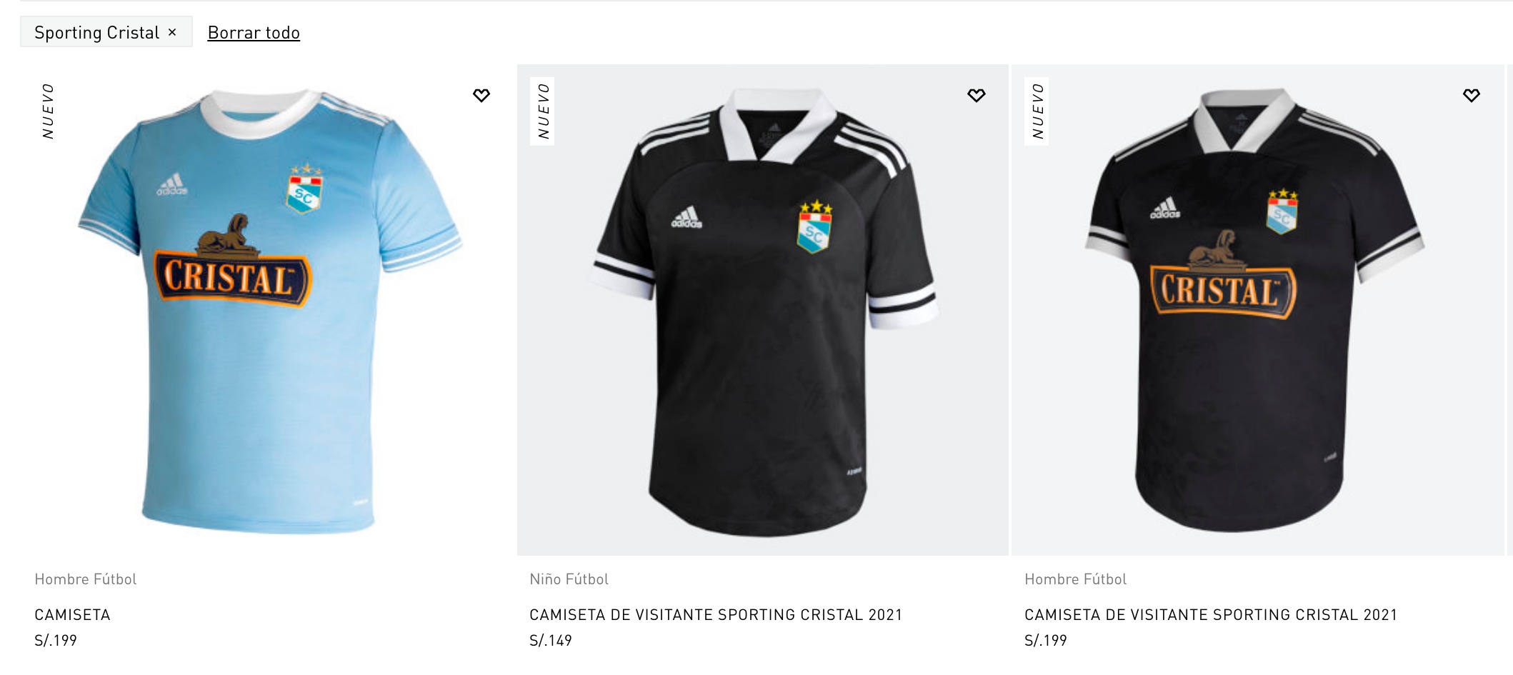 Los precios de las camisetas de Sporting Cristal.