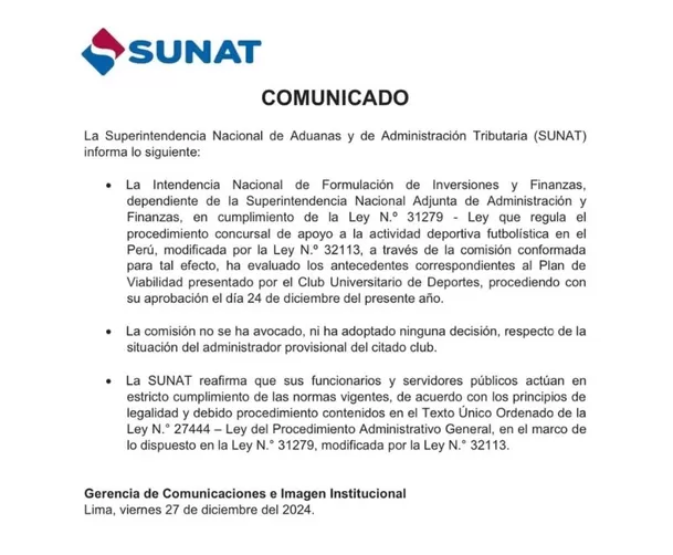 Comunicado Oficial de SUNAT