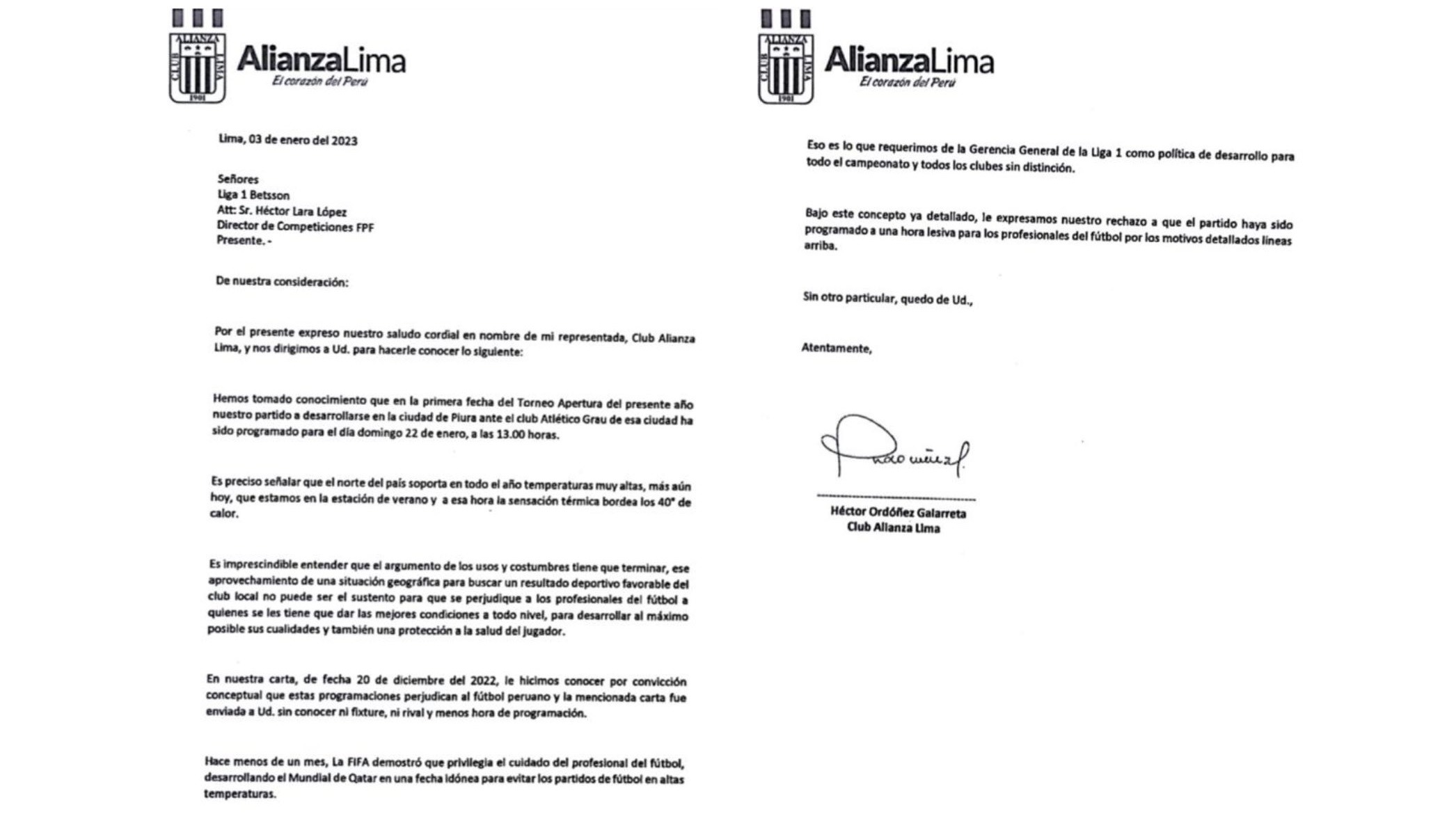 Carta emitida por Alianza Lima / Foto: Twitter