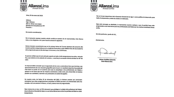 Carta emitida por Alianza Lima / Foto: Twitter