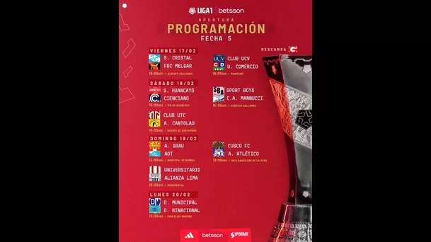 Programación de la Fecha 5 de la Liga 1