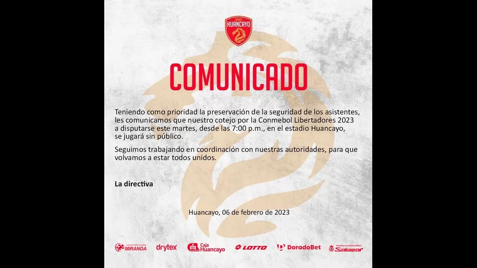 Comunicado del Sport Huancayo