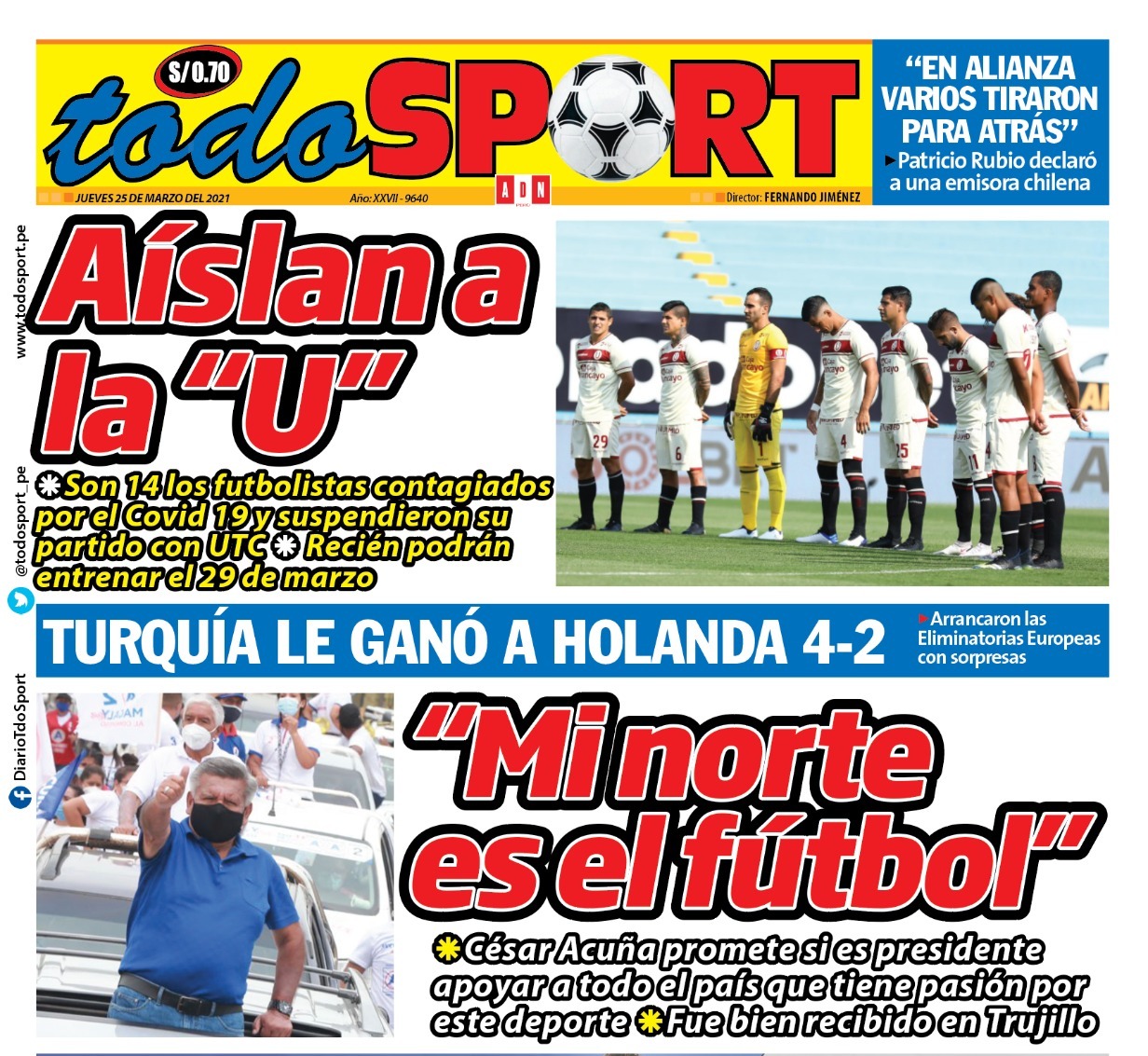 Universitario acaparó portadas de diarios deportivos tras contagio masivo de COVID-19.