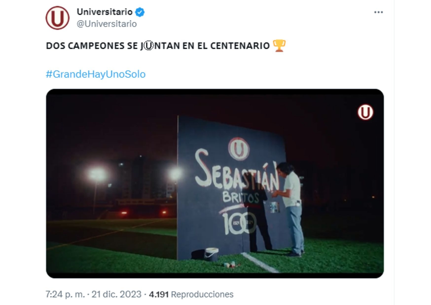 Esta es la publicación que realizó Universitario de Deportes anunciando la contratación de Sebastián Britos / Foto: Universitario de Deportes 