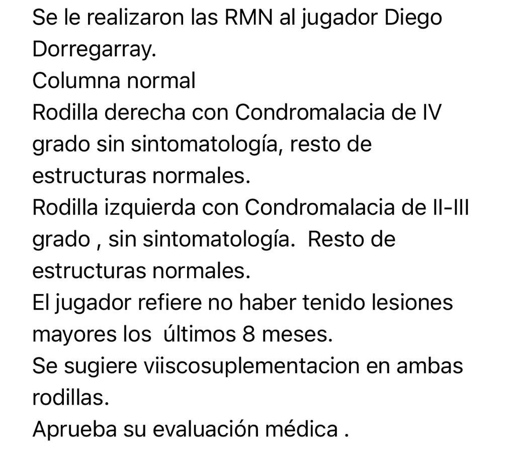 Resultados exámenes médicos Diego Dorregaray. | Foto: Twitter.
