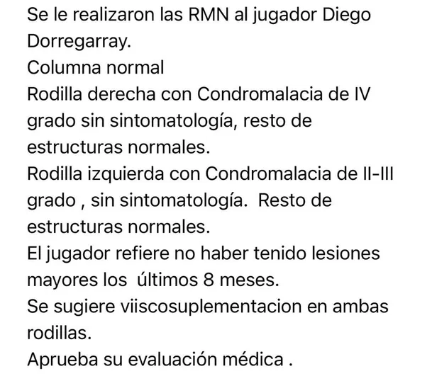 Resultados exámenes médicos Diego Dorregaray. | Foto: Twitter.