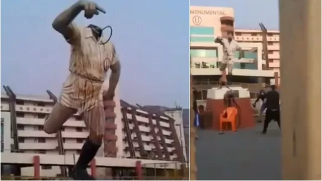 Hinchas de Sporting Cristal decapitan estatua de Lolo en el Monumental y se llevan su cabeza