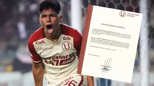 Universitario de Deportes emitió constancia de buena conducta de jugador Piero Quispe
