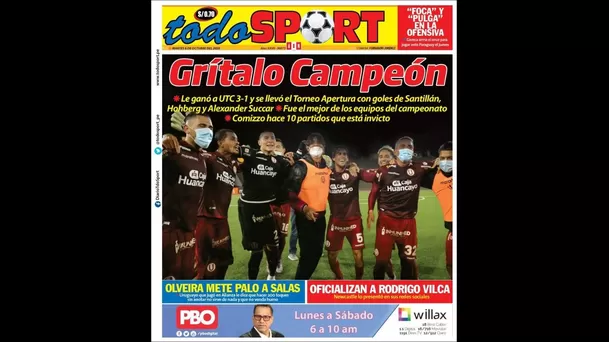 Universitario protagonizó portadas tras ganar el Torneo Apertura 2020.