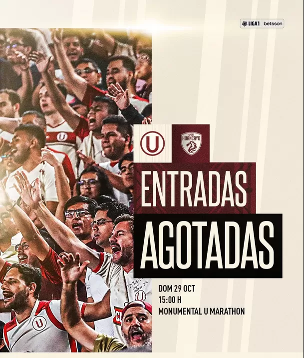 Se acabaron las entradas para el Universitario vs. Sport Huancayo. | Fuente: @universitario Se acabaron las entradas para el Universitario vs. Sport Huancayo. | Fuente: @universitario