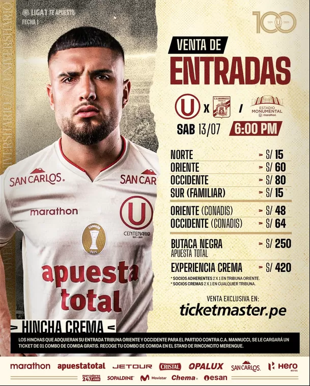 Universitario lanzó precios de entradas para partido con Mannucci / Twitter Universitario